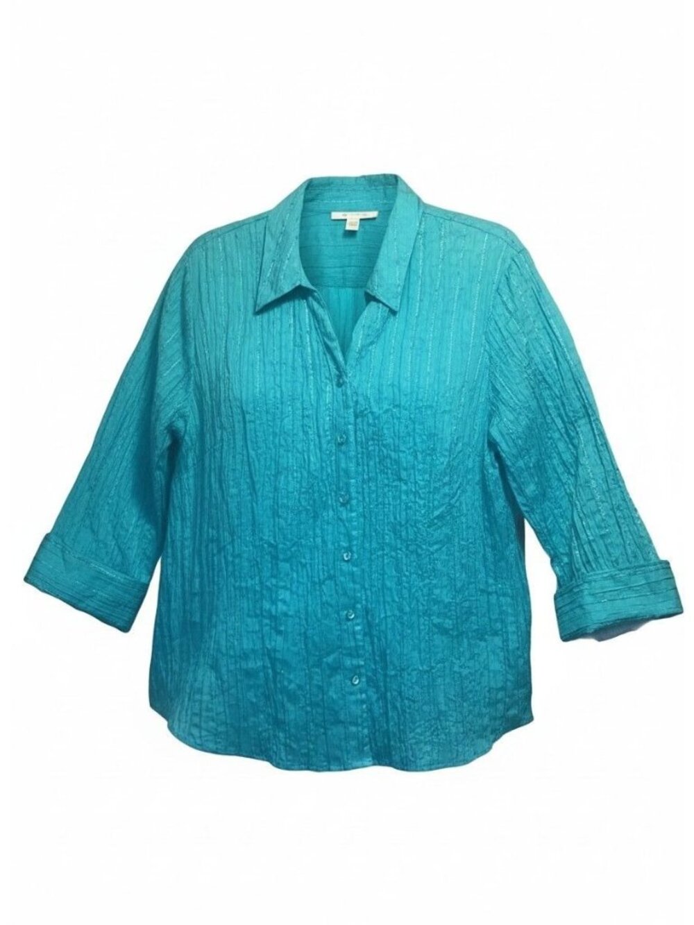 JM Collection Women's 16 Top Button Up 3/4 Sleeve  Crinkle Fabric Sequins